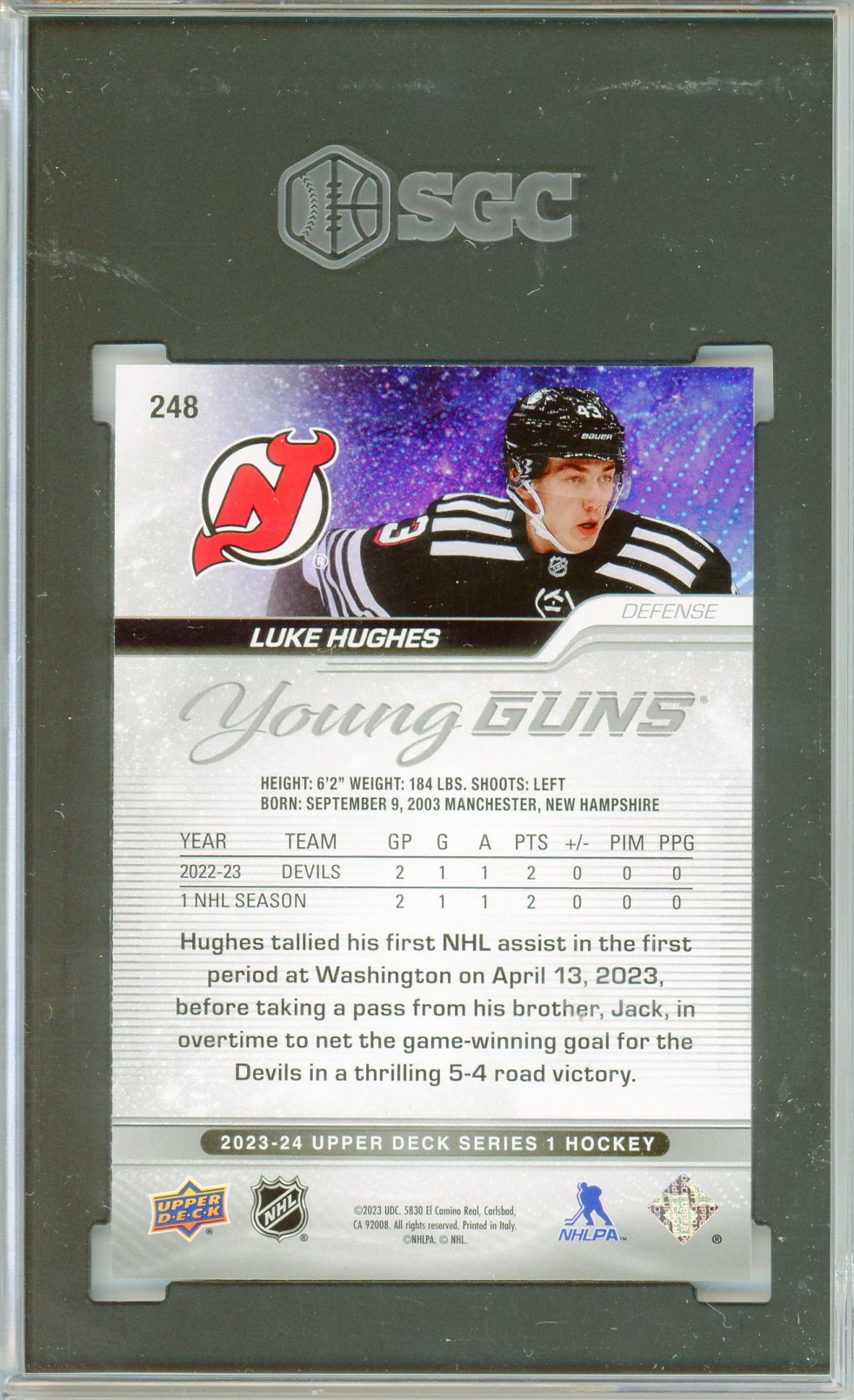 2023-24 Upper Deck Luke Hughes #248 Graded Rookie Card SGC 9.5