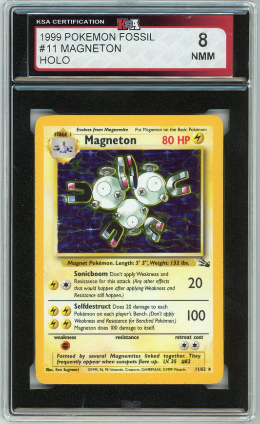 1999 Pokemon Fossil Magneton Holographic Graded Card #11 KSA 8
