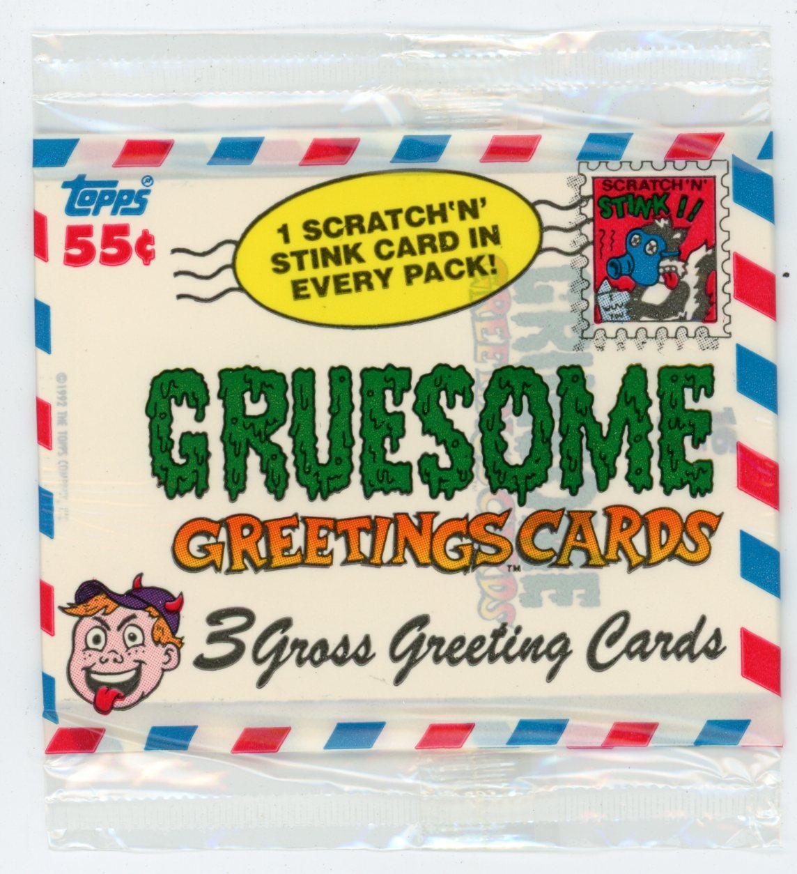 1992 Topps Gruesome Greetings Trading Card Pack (3 Cards) Scratch 'n' Stink