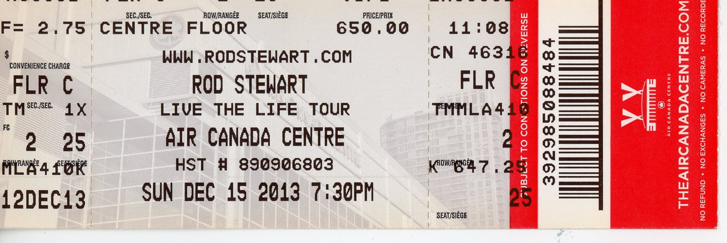 Rod Stewart Concert Ticket Air Canada Centre (Toronto, 2013)