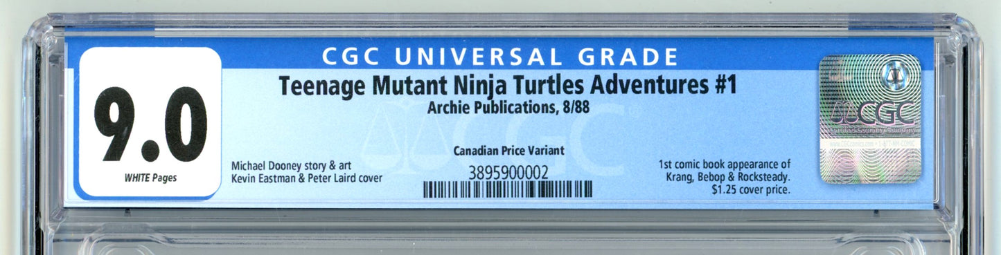 1988 Archie Adventure Series Teenage Mutant Ninja Turtles #1 Graded Comic Book CGC 9.0