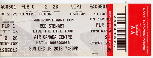 Rod Stewart Concert Ticket Air Canada Centre (Toronto, 2013)