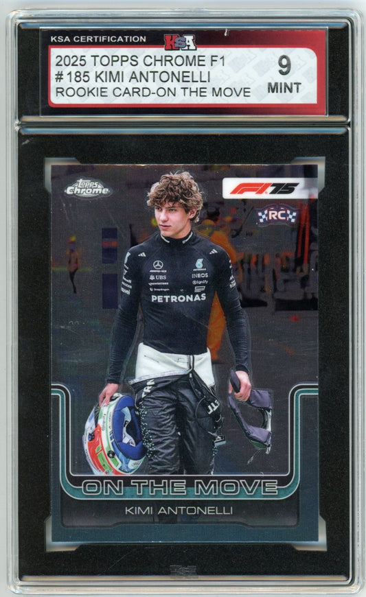 2025 Topps Chrome F1 Formula 1 #185 Kimi Antonelli On the Move Graded Rookie Card KSA 9