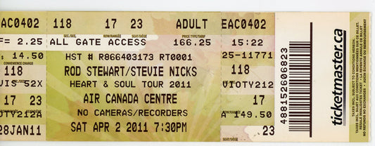 Rod Stewart/Stevie Nicks Vintage Concert Ticket Air Canada Centre (Toronto, 2011)