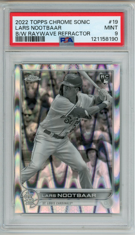 2022 Topps Chrome Sonic Lars Nootbaar B&W Raywave Refractor Graded Rookie Card #19 PSA 9