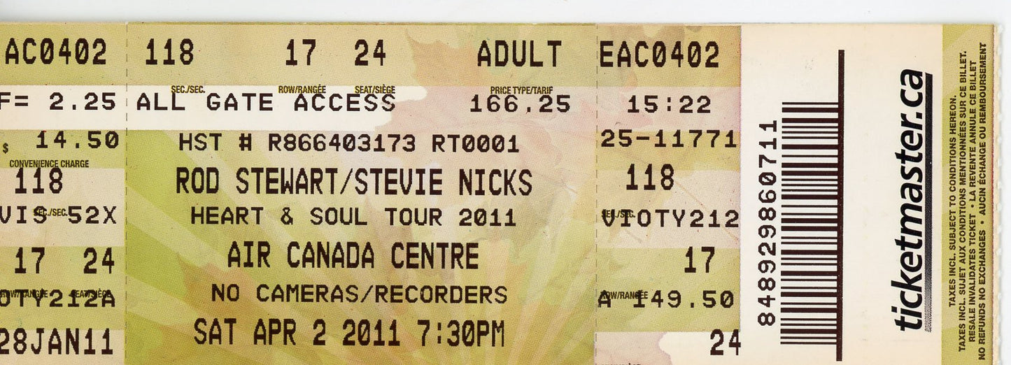 Rod Stewart/Stevie Nicks Vintage Concert Ticket Air Canada Centre (Toronto, 2011)