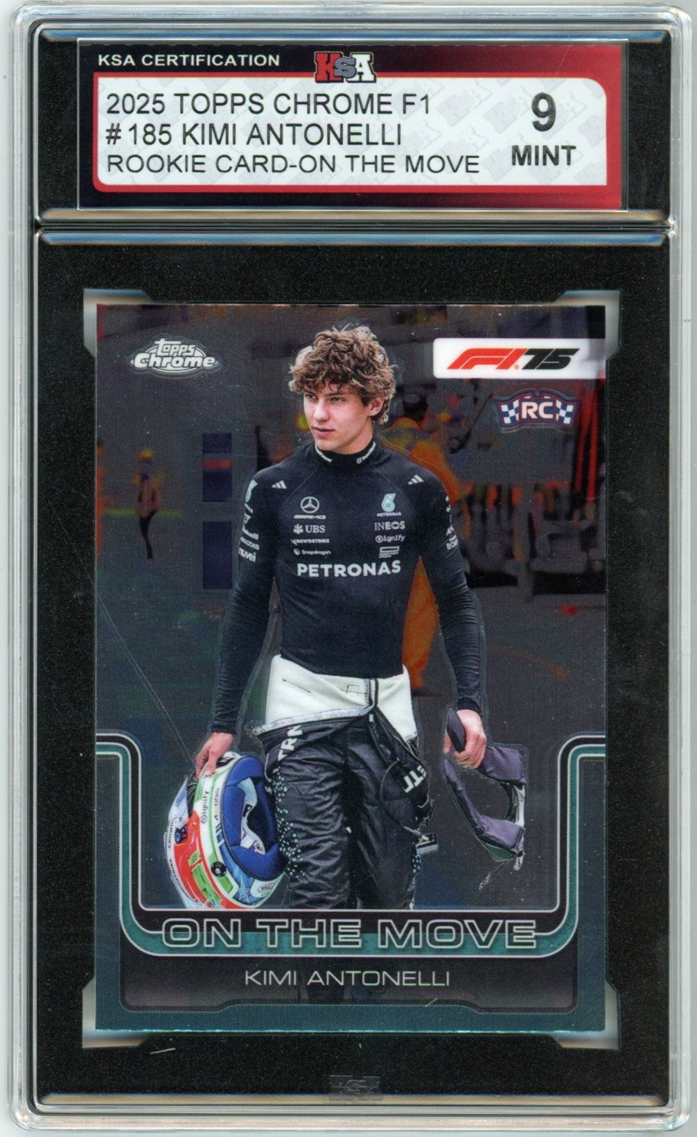 2025 Topps Chrome F1 Formula 1 Kimi Antonelli #185 On the Move Graded Rookie Card KSA 9