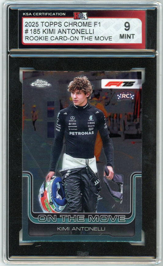 2025 Topps Chrome F1 Formula 1 Kimi Antonelli #185 On the Move Graded Rookie Card KSA 9