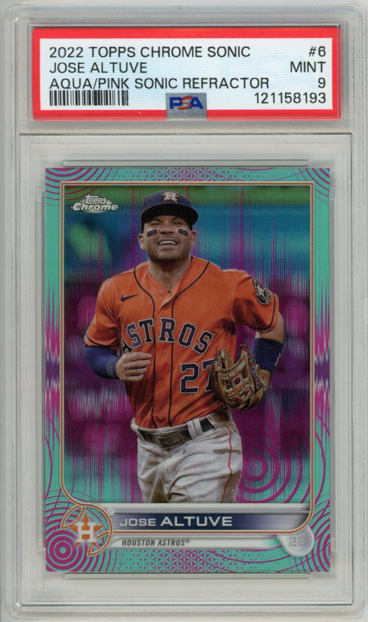 2022 Topps Chrome Sonic Jose Altuve Aqua/Pink Refractor Graded Baseball Card #6 PSA 9