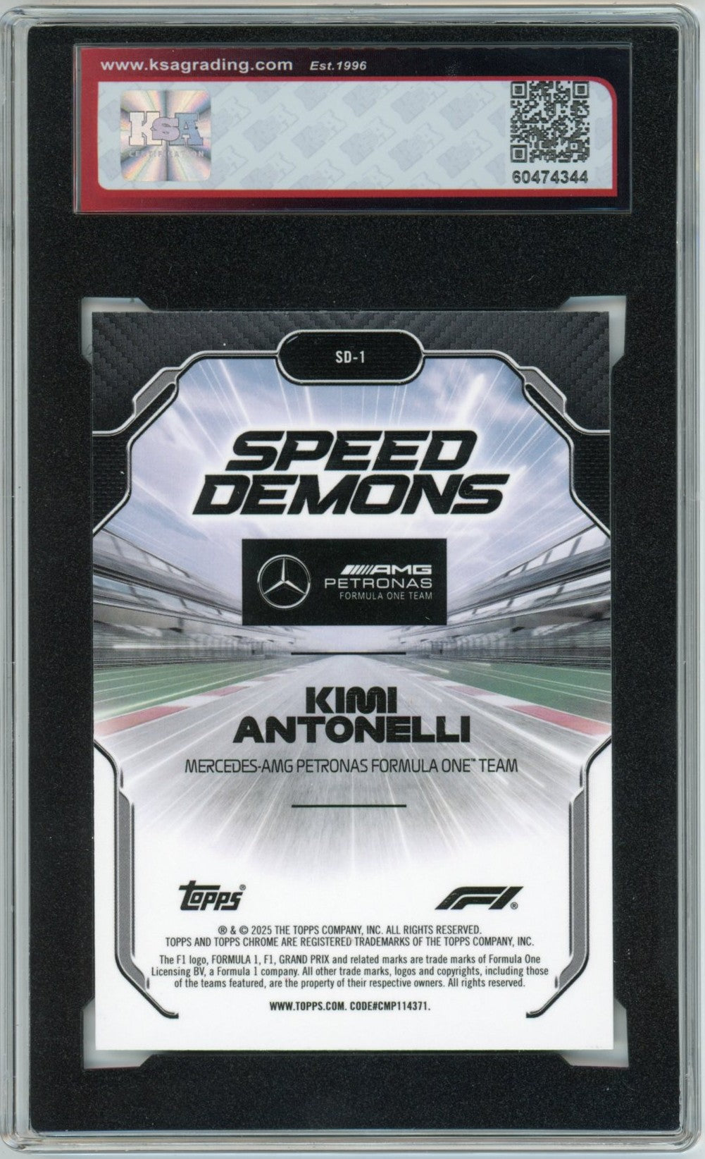 2025 Topps Chrome F1 Formula 1 Kimi Antonelli Speed Demons Graded Rookie Card KSA 9