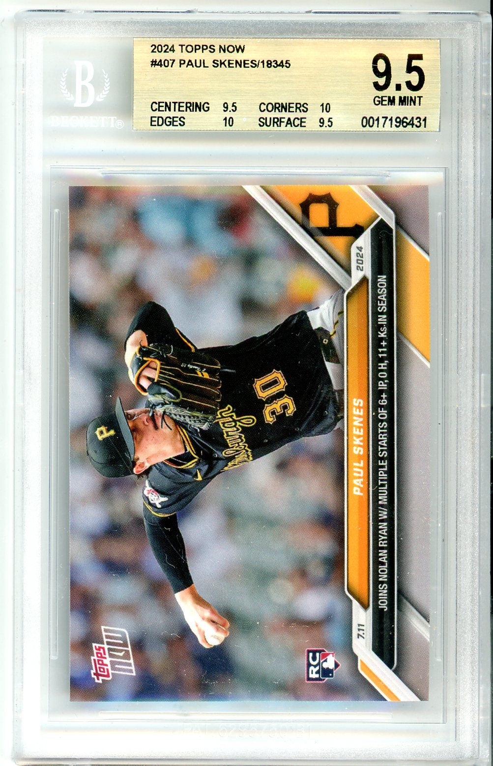 2024 Topps Now Paul Skenes Graded Rookie Card #407 BGS 9.5