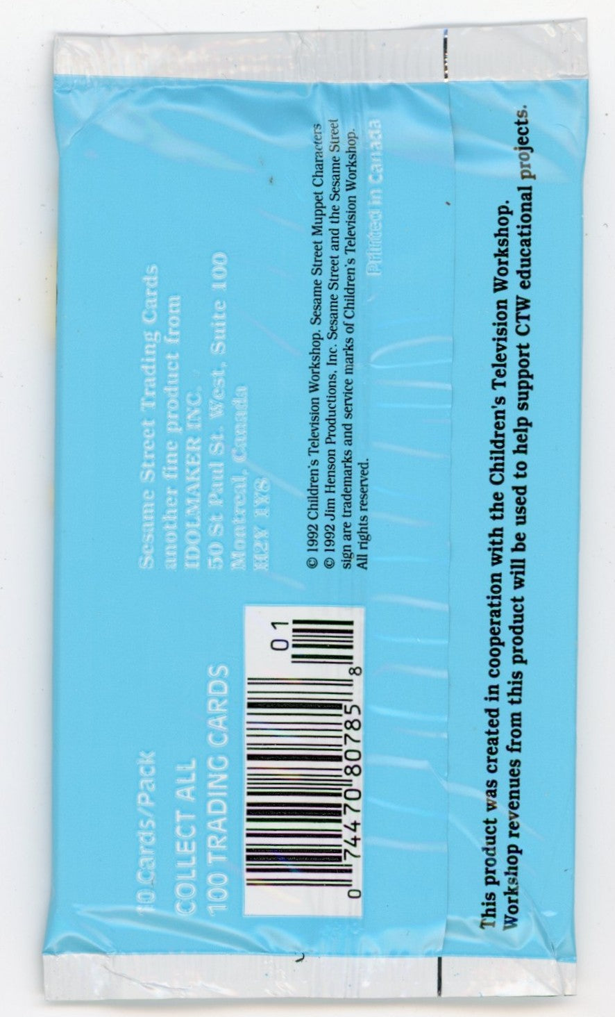 1992 Idolmaker Sesame Street Trading Card Pack (10 Cards)