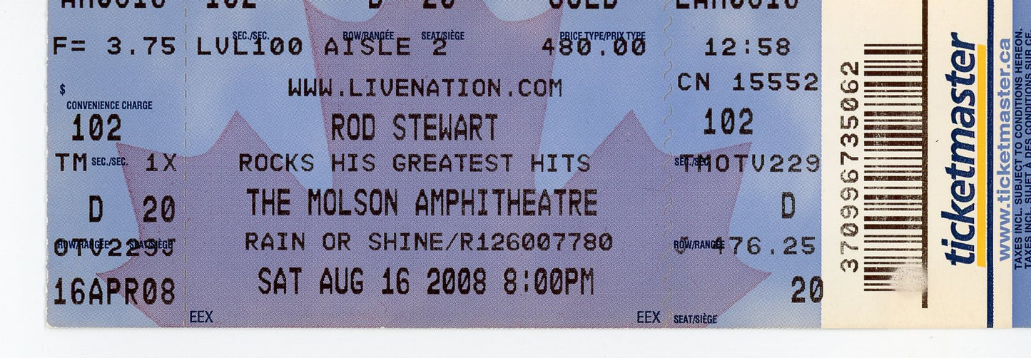 Rod Stewart Vintage Concert Ticket Molson Amphitheatre (Toronto, 2008)