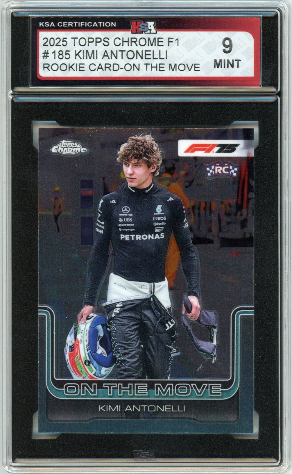 2025 Topps Chrome F1 Formula 1 Kimi Antonelli On the Move Graded Rookie Card KSA 9