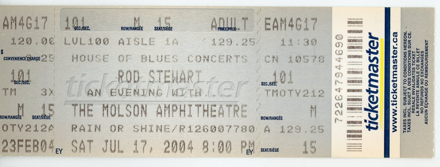 Rod Stewart Vintage Concert Ticket Stub Molson Amphitheatre (Toronto, 2004)
