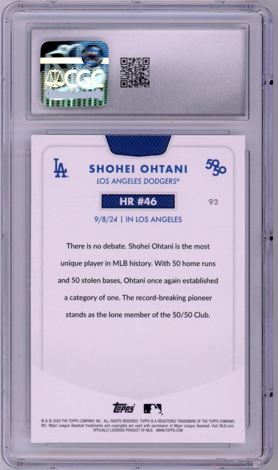 2024 Topps 50/50 Shohei Ohtani Graded Baseball Card #92 CGC 9