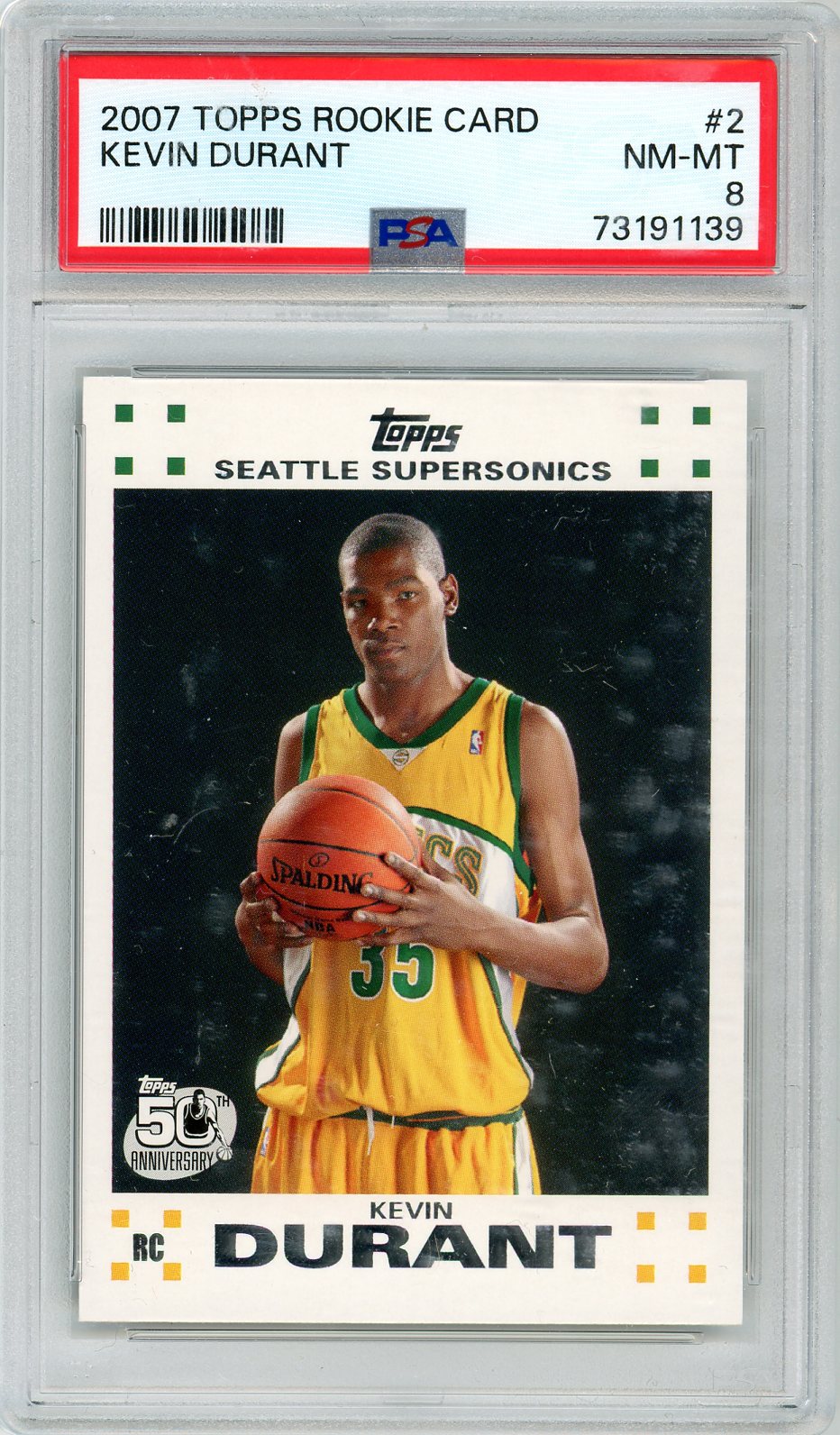 2007 Topps 50th Anniversary Kevin Durant Graded Rookie Card #2 PSA 8