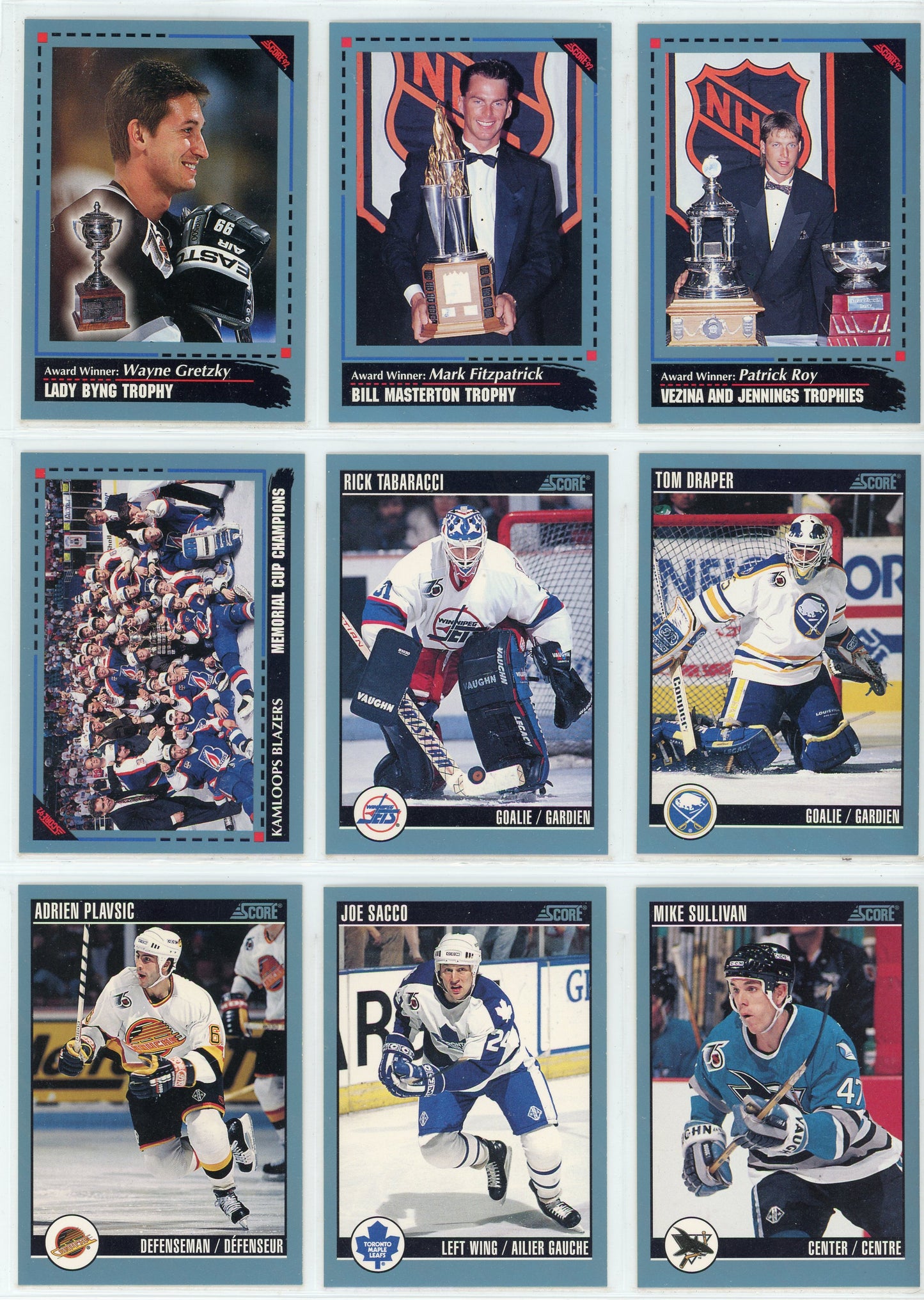 1992/93 Score American NHL Hockey Card Complete Set (550 Cards)