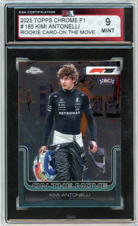 2025 Topps Chrome Formula 1 F1 Kimi Antonelli On the Move Graded Rookie Card #185 KSA 9