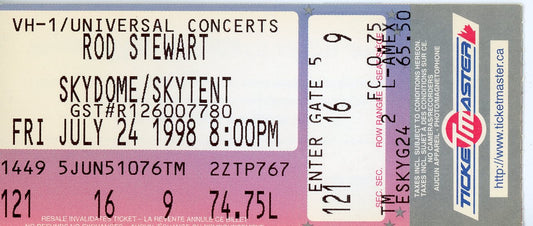 Rod Stewart Vintage Concert Ticket Stub Skydome (Toronto, 1998)