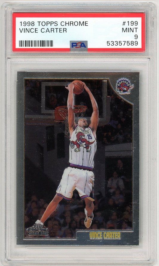 1998 Topps Chrome Vince Carter Graded Rookie Card #199 PSA 9