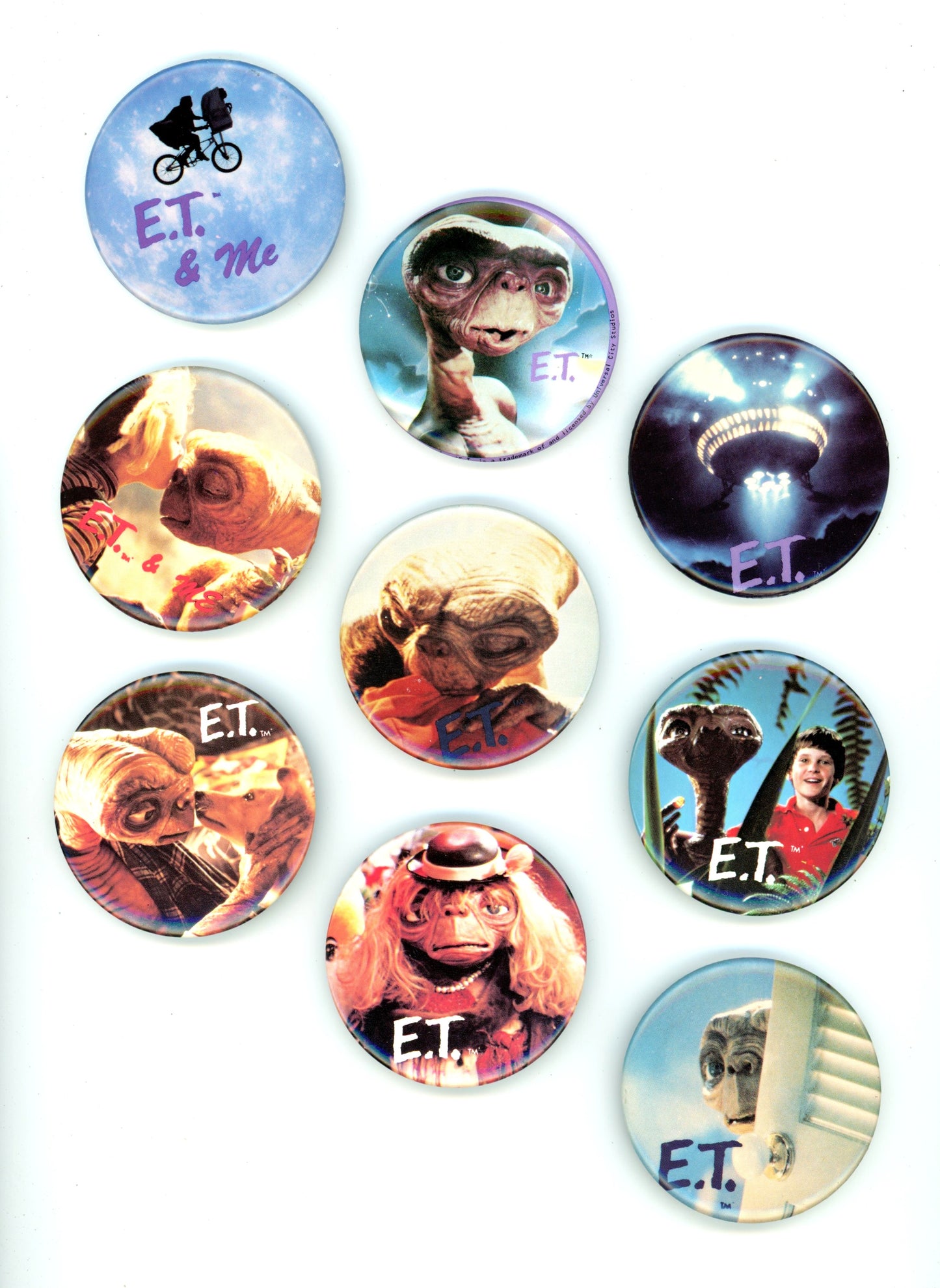 1982 E.T. the Extra-Terrestrial 2.25in Vintage Pinback Button Set (9 Buttons) Rare!