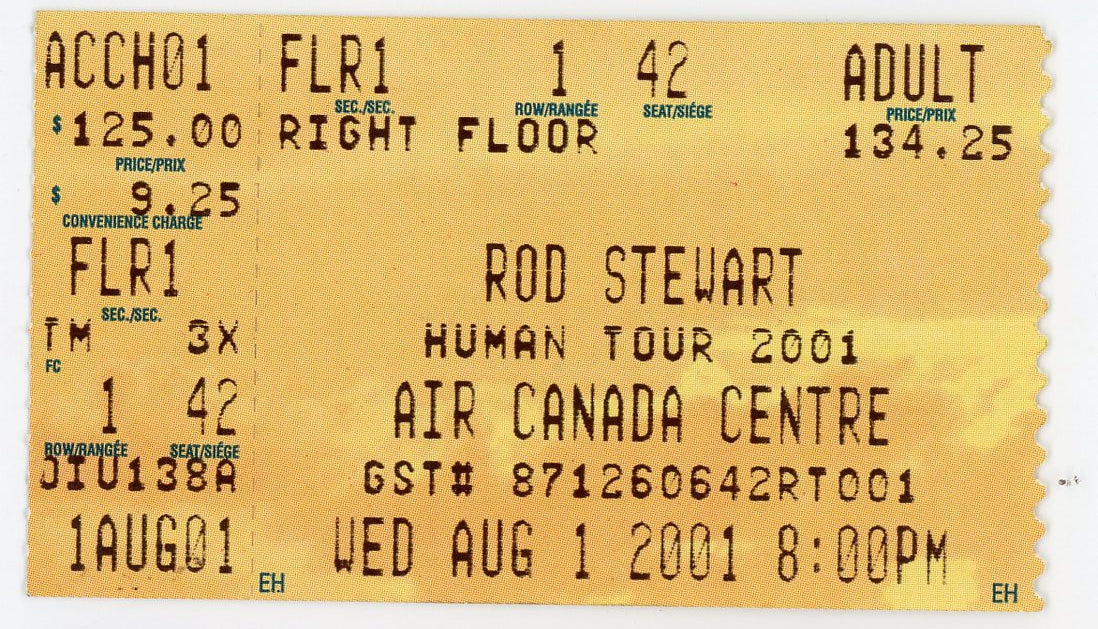 Rod Stewart Vintage Concert Ticket Stub Air Canada Centre (Toronto, 2001)