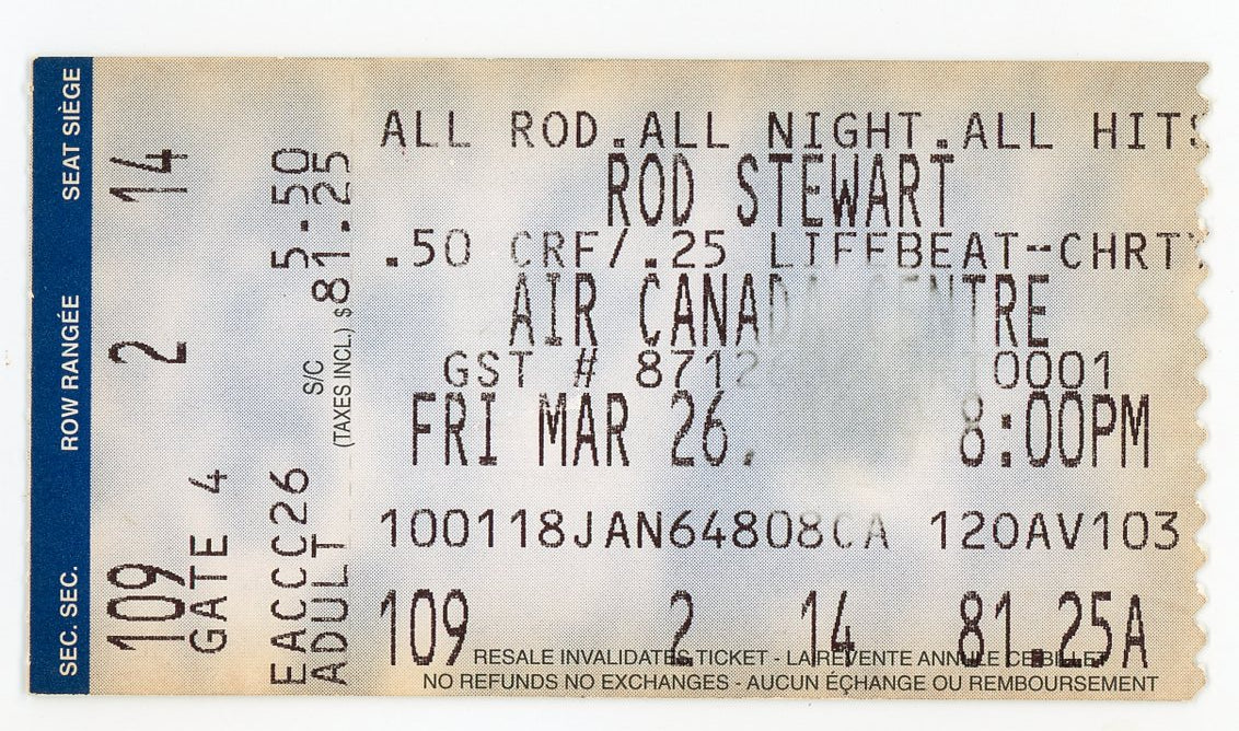 Rod Stewart Vintage Concert Ticket Air Canada Centre (Toronto, 1999)