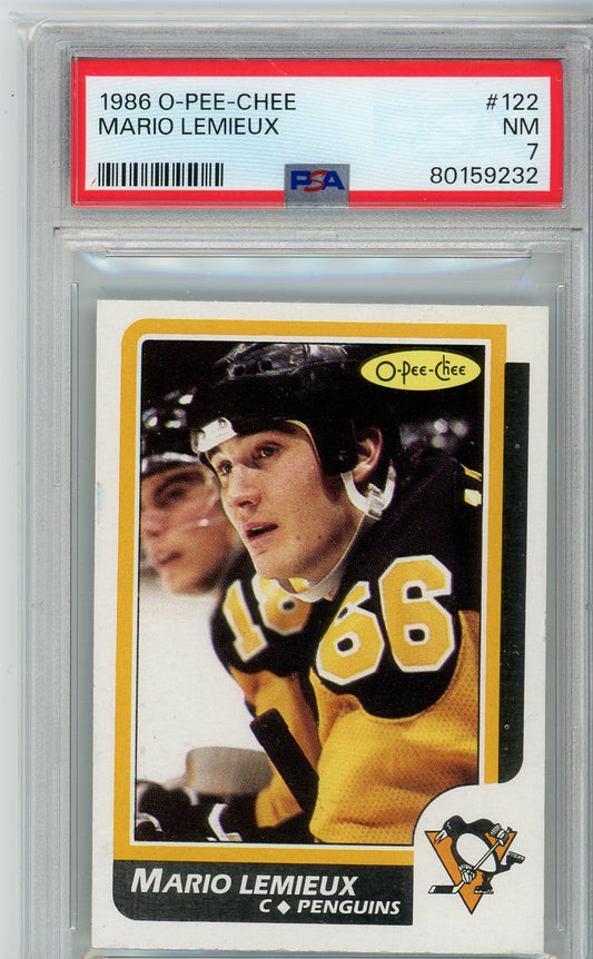 1986 OPC Mario Lemieux Graded Pittsburgh Penguins Card PSA 7