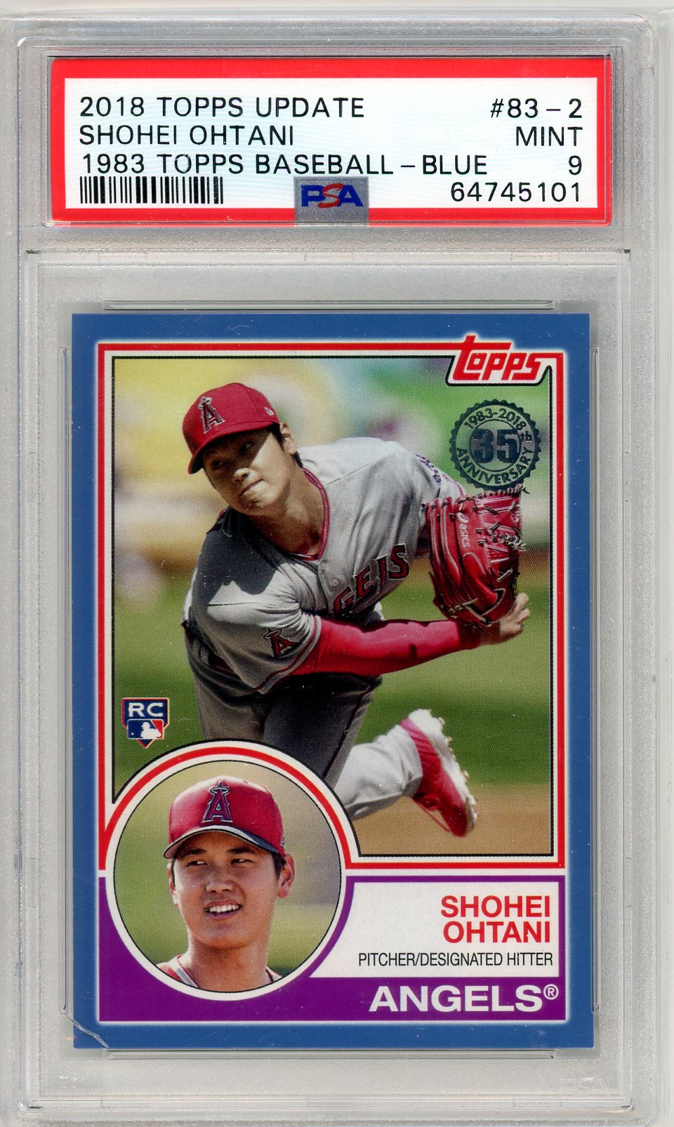 2018 Topps Update Shohei Ohtani Graded Rookie Card #83-2 PSA 9