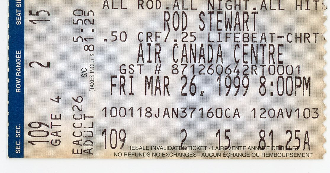 Rod Stewart Vintage Concert Ticket Stub Air Canada Centre (Toronto, 1999)