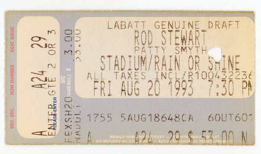 Rod Stewart/Patty Smyth Vintage Concert Ticket Exhibition Stadium (Toronto, 1993)