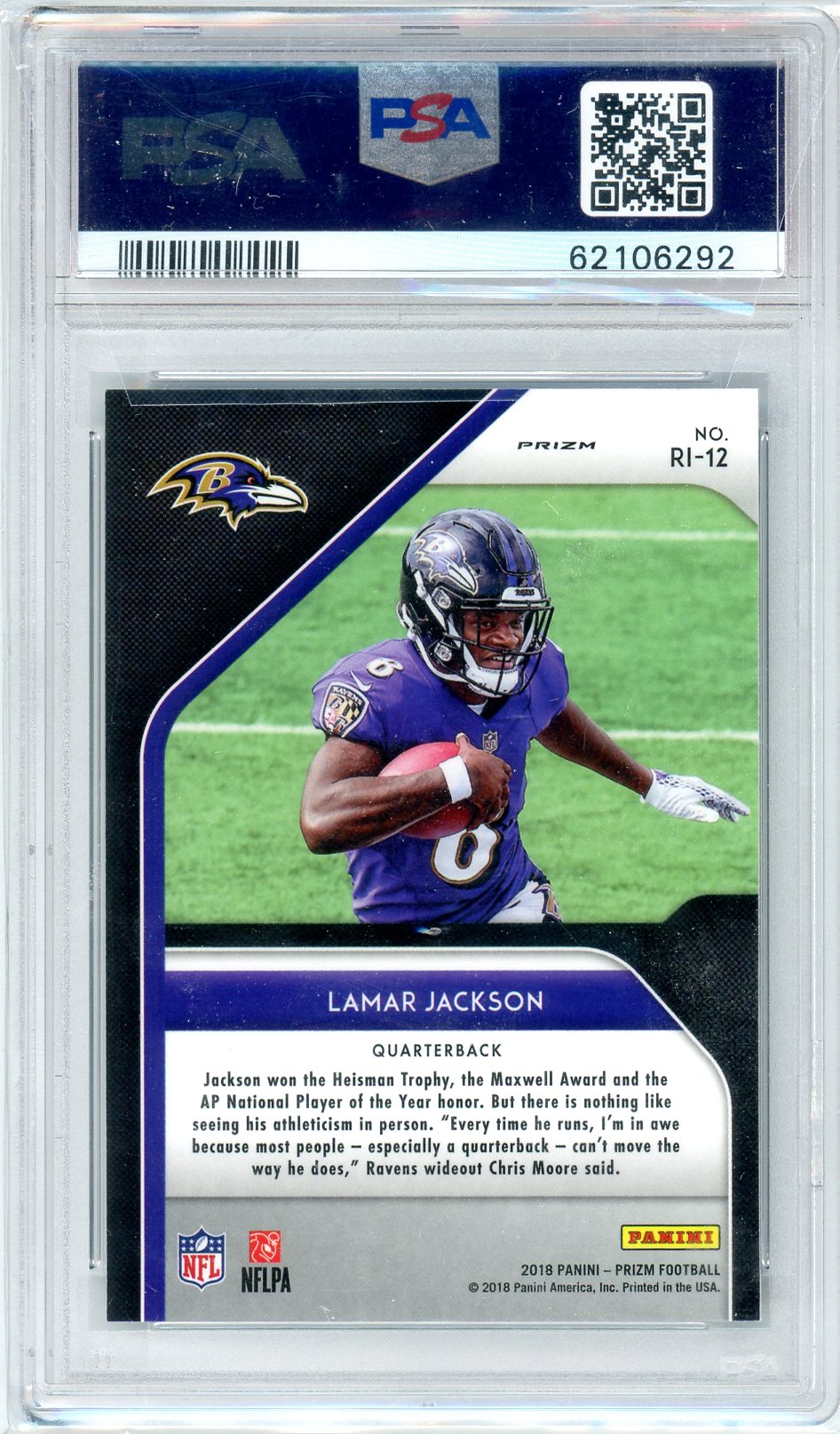 2018 Panini Prizm Lamar Jackson Graded Rookie Card #RI-12 PSA 10