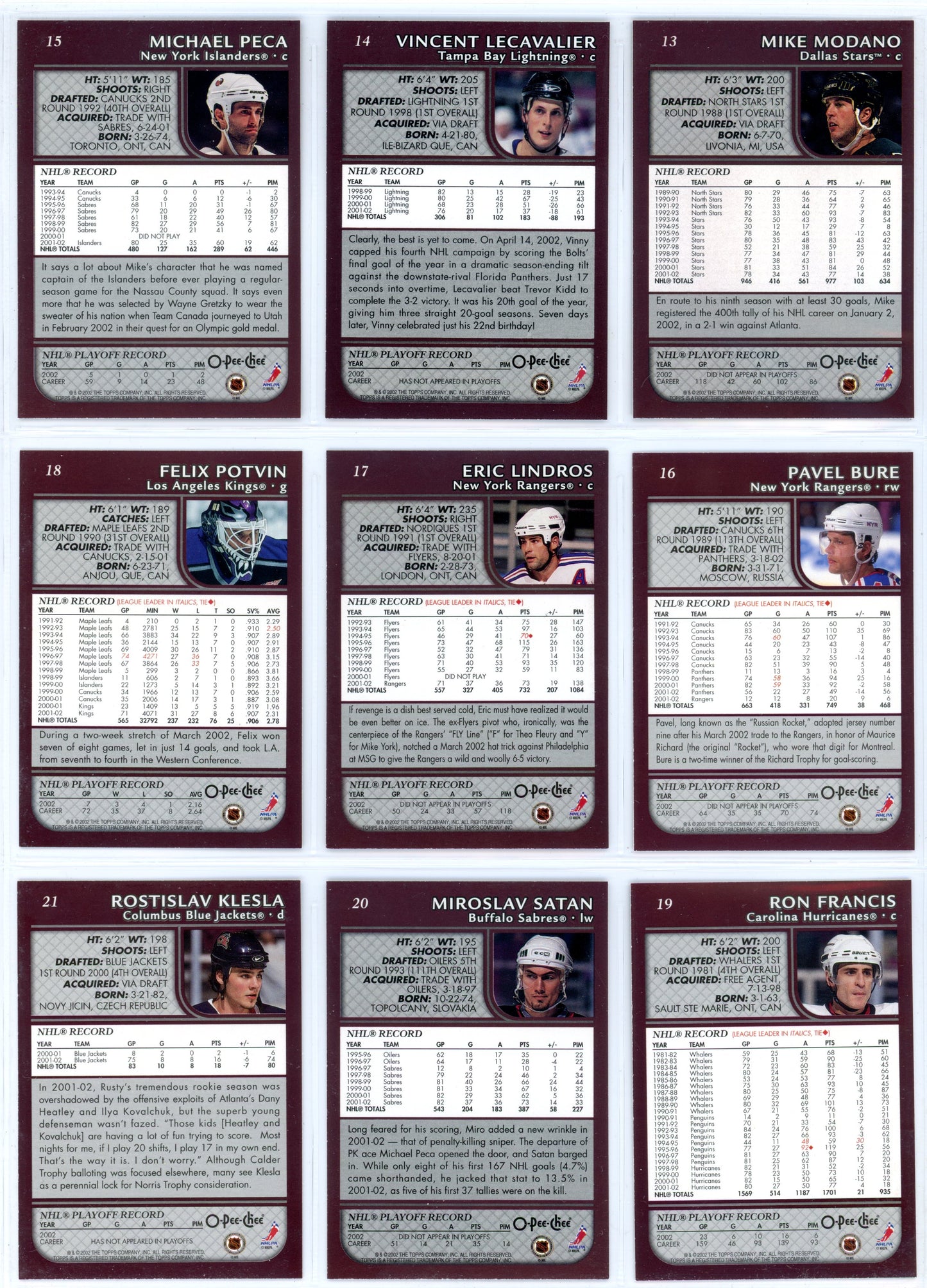 2002/03 OPC O-Pee-Chee NHL Hockey Complete Set (340 Cards) + Insert Sets