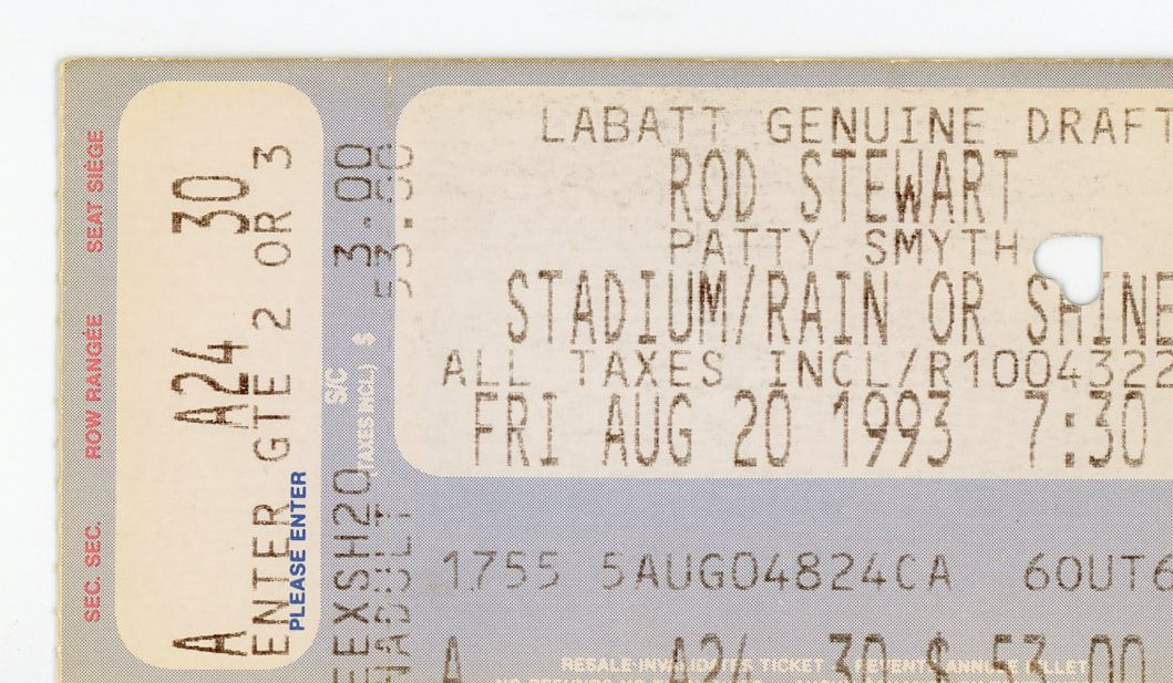 Rod Stewart/Patty Smyth Vintage Concert Ticket Stub Exhibition Stadium (Toronto, 1993)