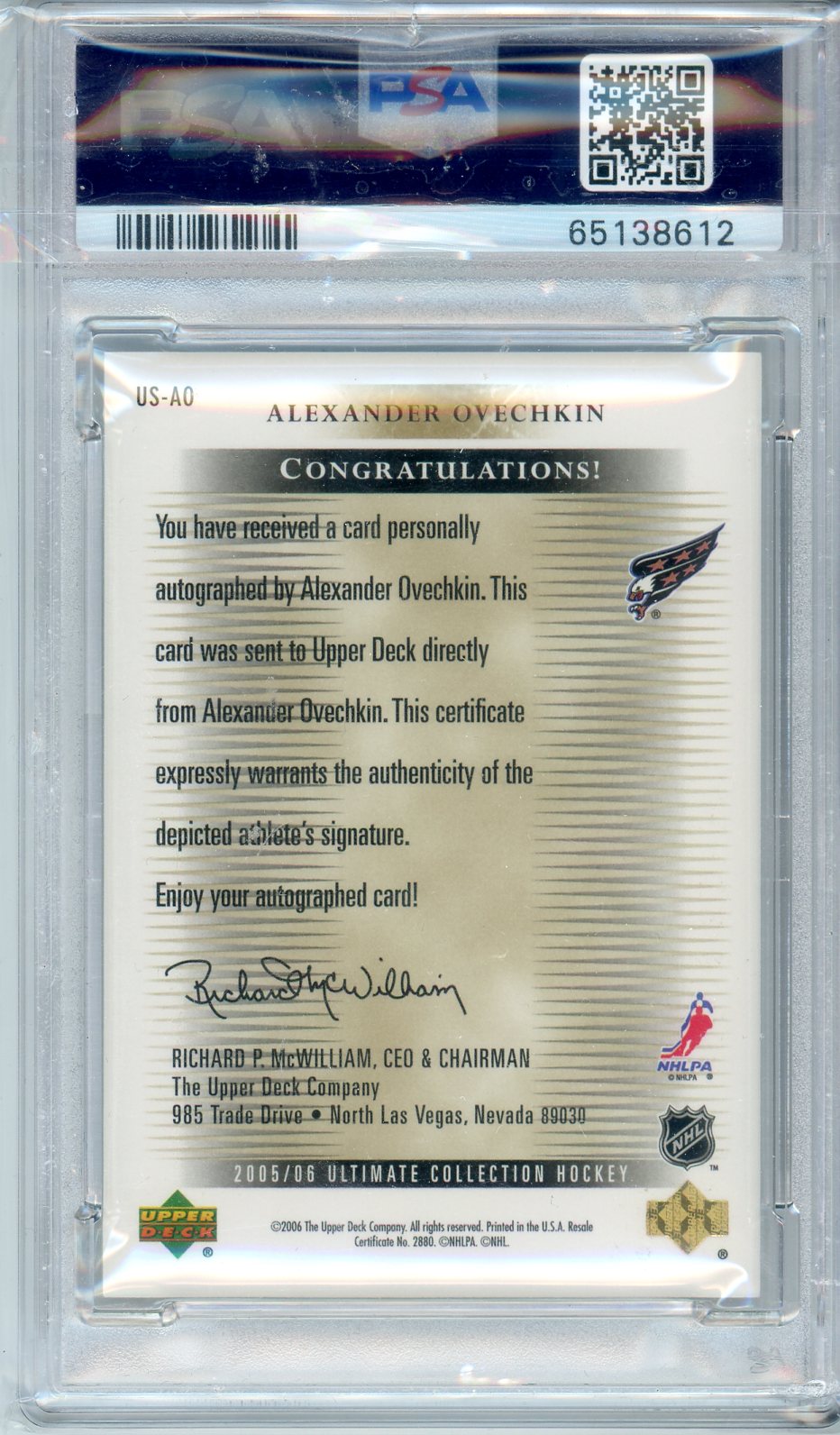 2005 Ultimate Collection Alexander Ovechkin Graded Autograph Rookie Card PSA 9