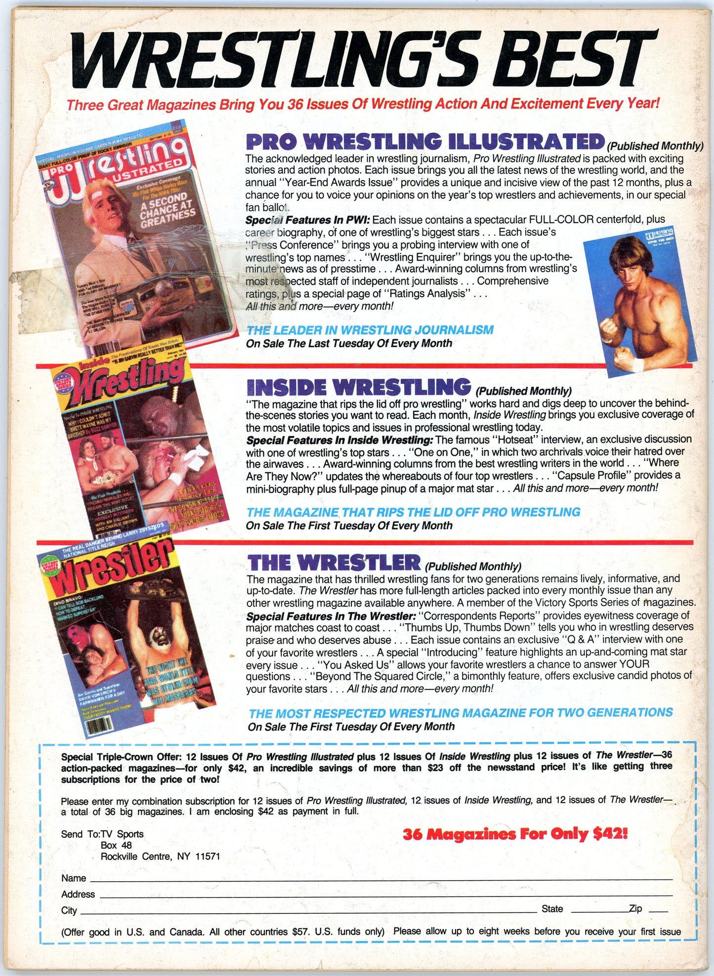 Wrestling USA Vintage Magazine (Winter 1985) David Shultz, Road Warriors