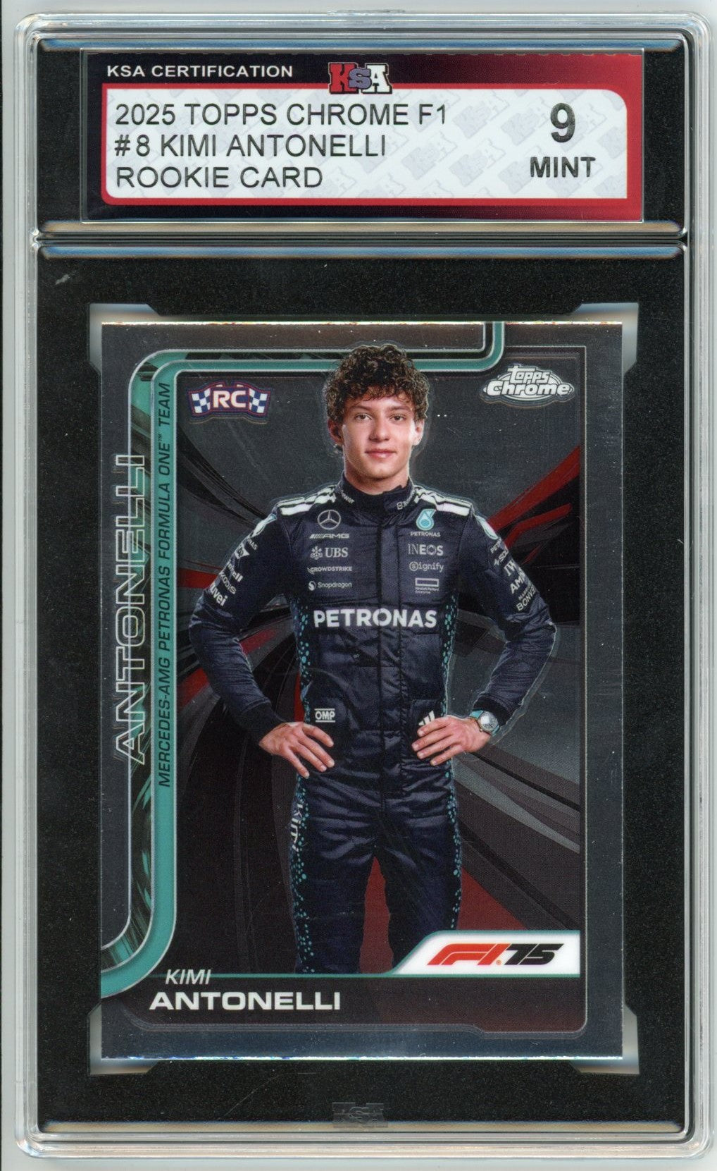 2025 Topps Chrome Formula 1 F1 #8 Kimi Antonelli Graded Rookie Card KSA 9