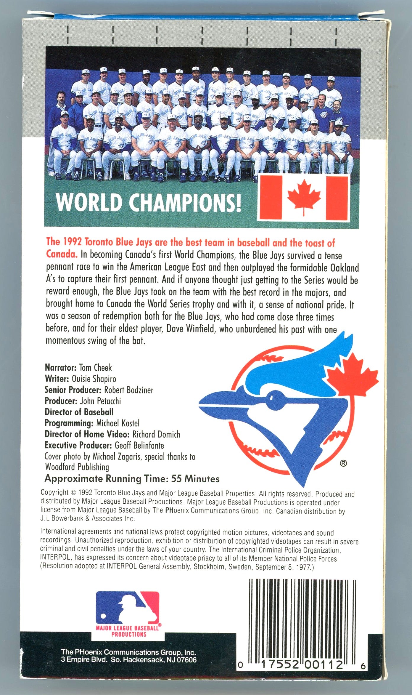 1992 Major League Baseball Productions Oh! Canada Toronto Blue Jays VHS Tape