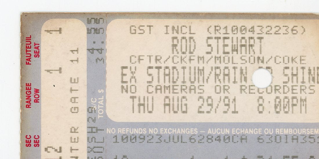 Rod Stewart Vintage Concert Ticket Stub Exhibition Stadium (Toronto, 1991)