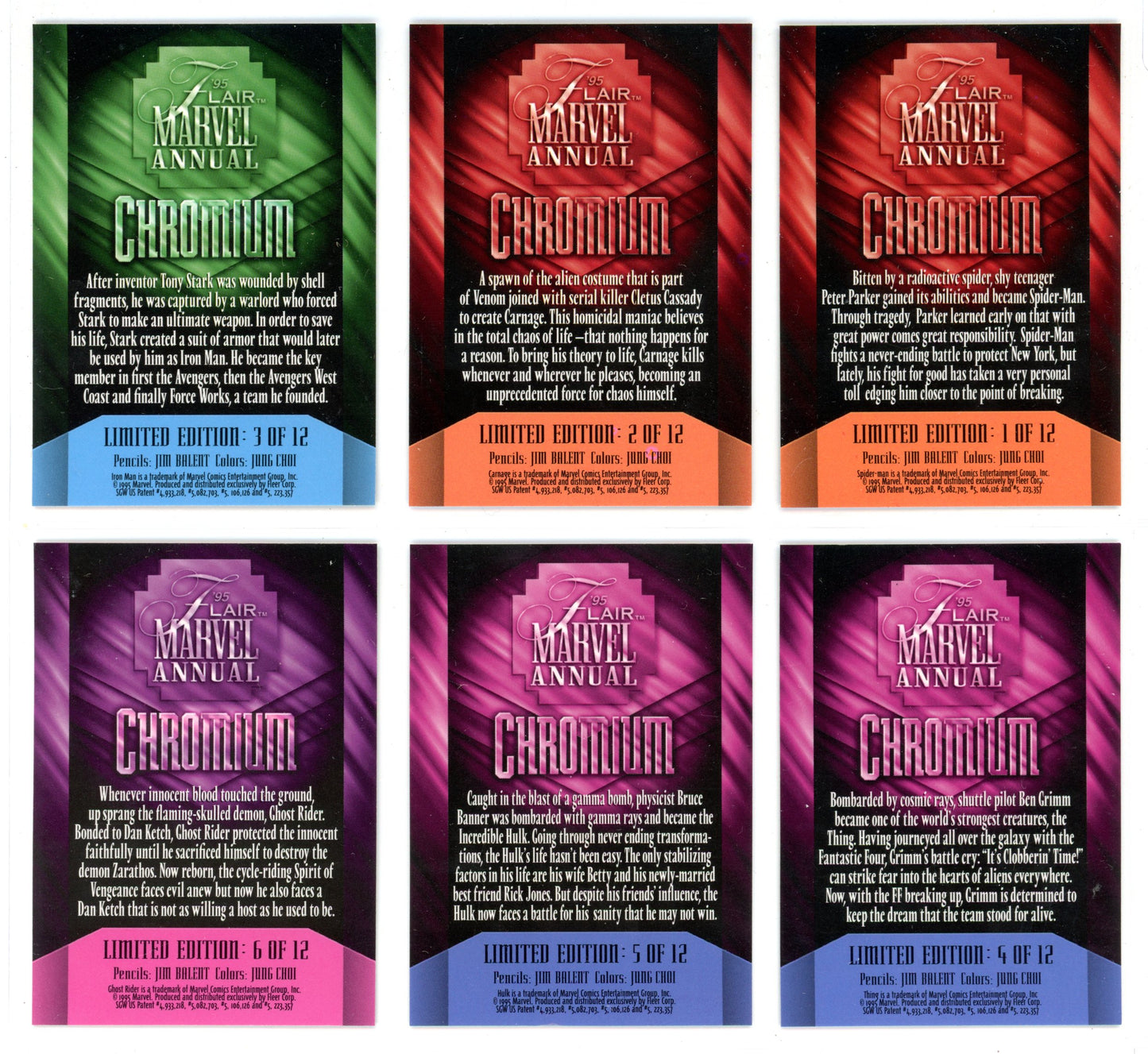 1995 Flair Marvel Annual Chromium Limited Edition Insert Complete Set (12 Cards)