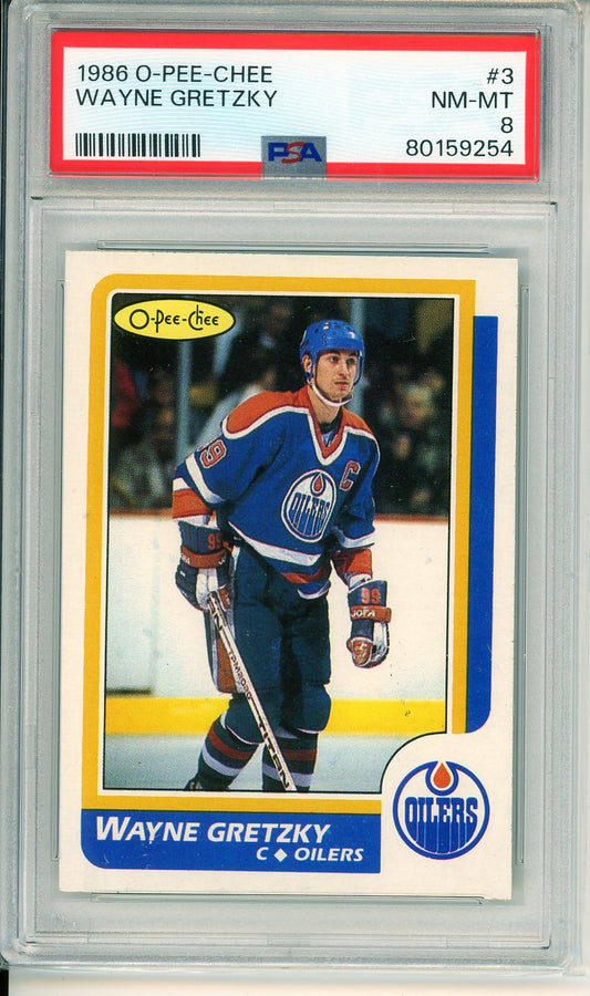 1986 OPC Wayne Gretzky Graded Edmonton Oilers Card PSA 8
