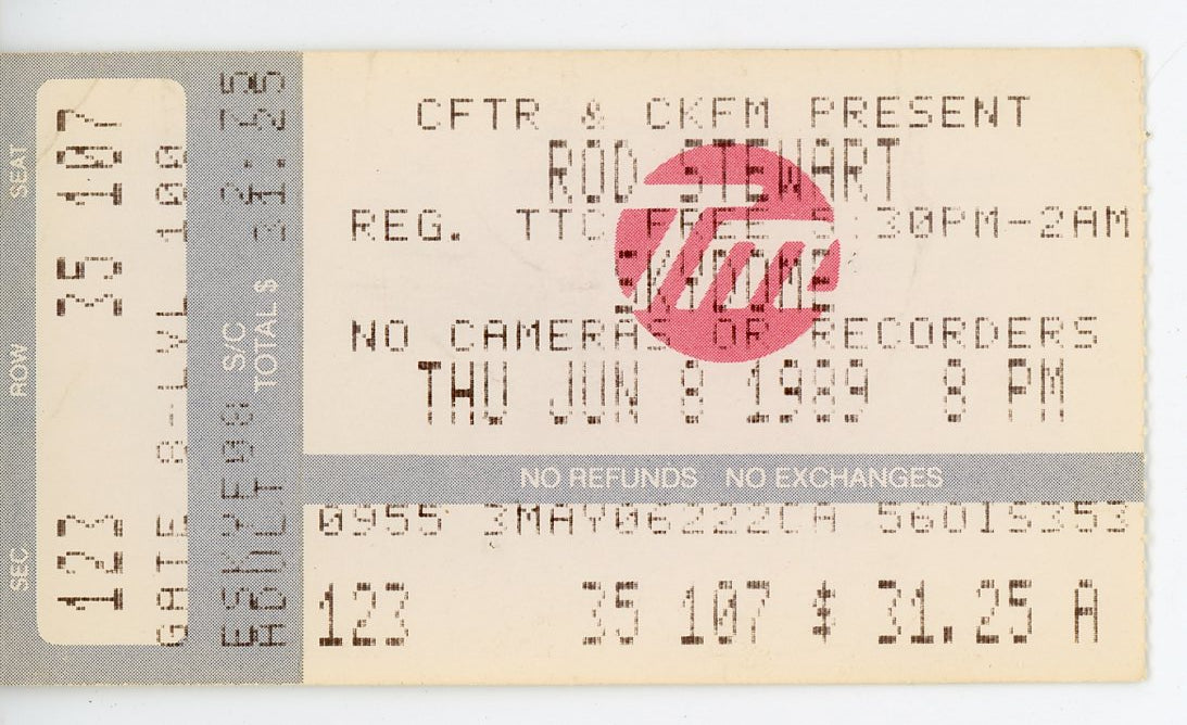 Rod Stewart Vintage Ticket (Toronto, 1989) 1st Ever Skydome Concert