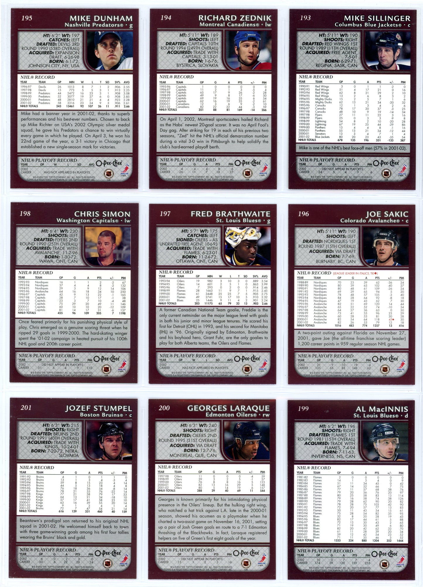 2002/03 OPC O-Pee-Chee NHL Hockey Complete Set (340 Cards) + Insert Sets