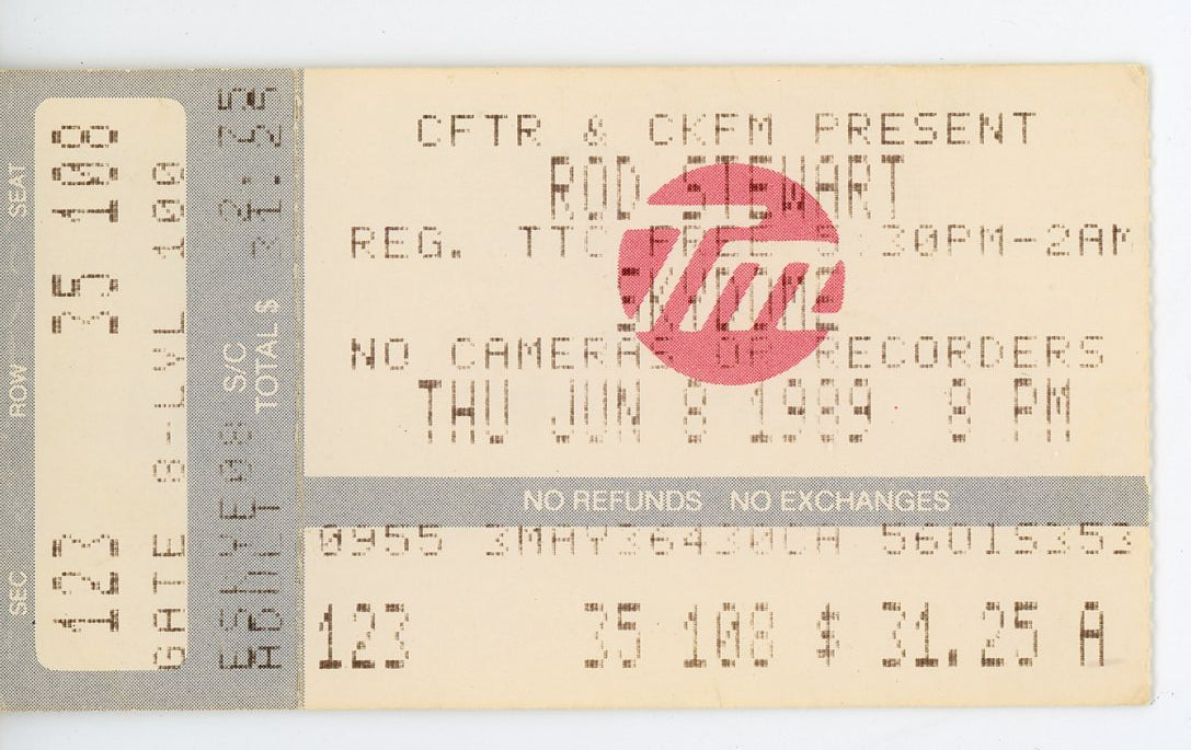 Rod Stewart Vintage Ticket Stub (Toronto, 1989) 1st Ever Skydome Concert Event