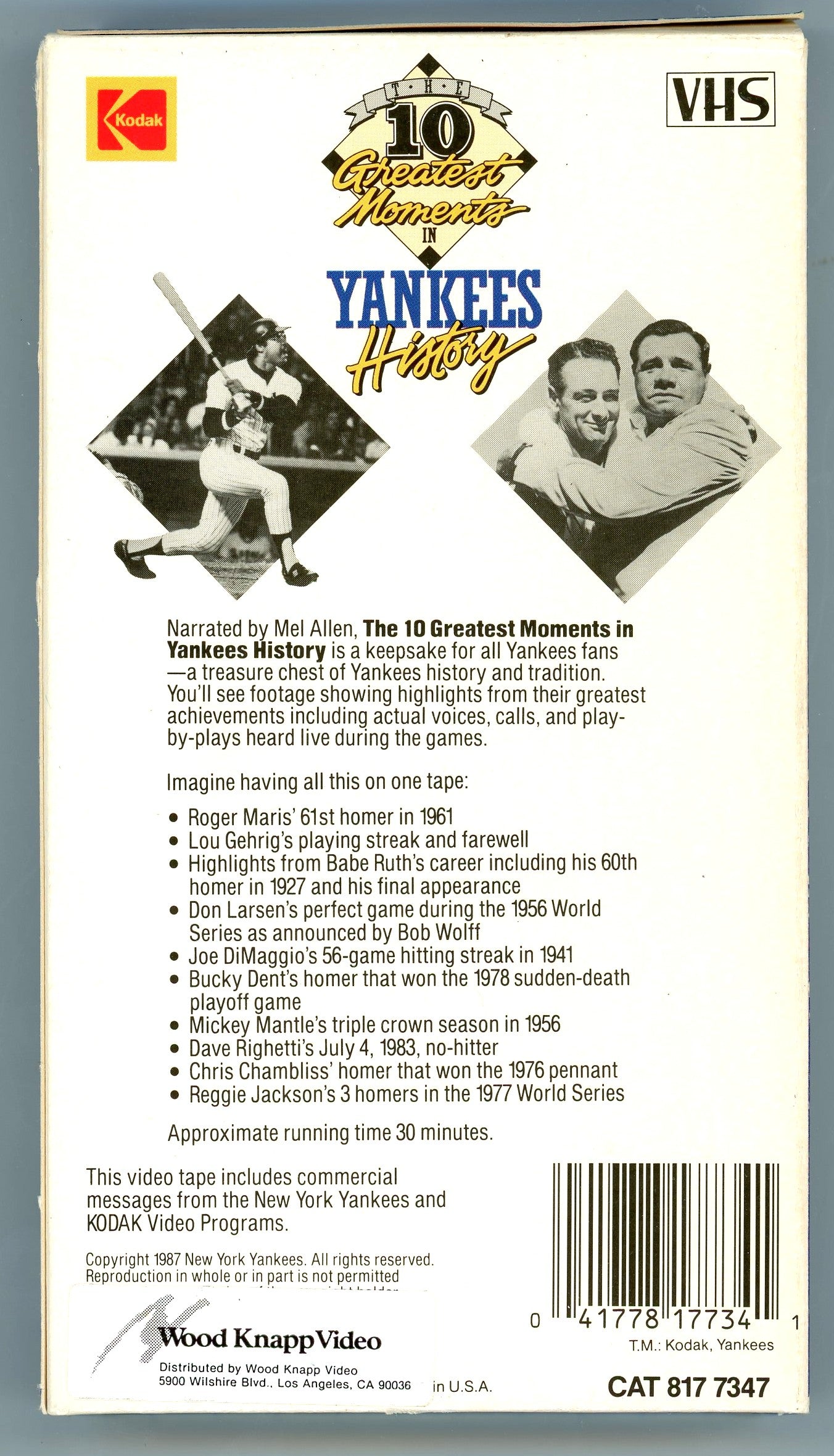 1987 The 10 Greatest Moments in New York Yankees History Vintage VHS Tape