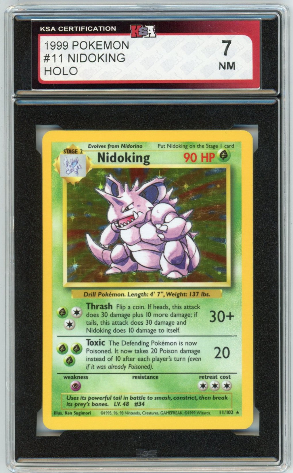 1999 Pokemon Nidoking Holographic Graded Card #11 KSA 7