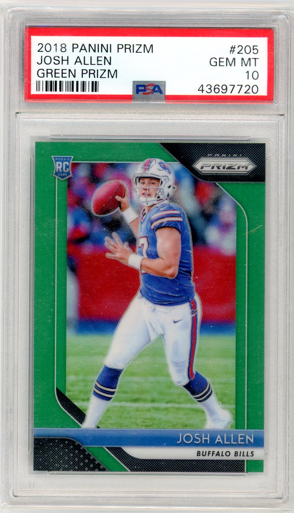 2018 Panini Prizm Josh Allen Graded Rookie Card #205 Green Prizm PSA 10