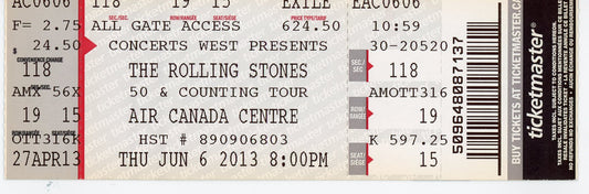 The Rolling Stones Vintage Concert Ticket Stub Air Canada Centre (Toronto, 2013)