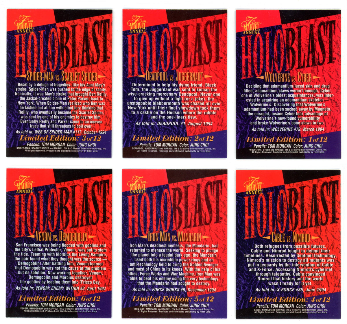 1995 Flair Marvel Annual HoloBlast Limited Edition Trading Card Insert Complete Set (12 Cards)